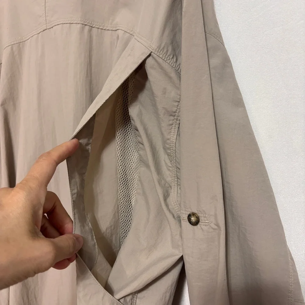 North‎ Face Hiking Shirt Men XL Tan Nylon Roll Tab Utility Gorpcore Fishing